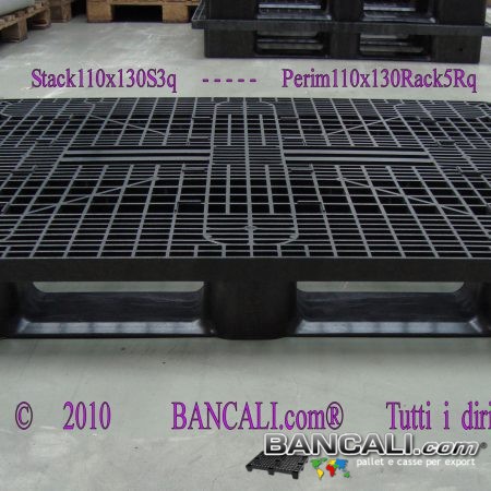 Bancale in Plastica Rettangolare 1100x1300 Sovrapponibile con 3 Slitte Piano Grigliato (Stile EuroPallet)  Kg. 22  per Portata Pesante