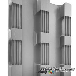 Bancale in plastica 1000x1200 h 160 mm. di colore grigio, idoneo su rack grazie alle 3 slitte rinforzate con barre di ferro.  Portata su Scaffalatura 1500 Kg. Peso tara 23 Kg